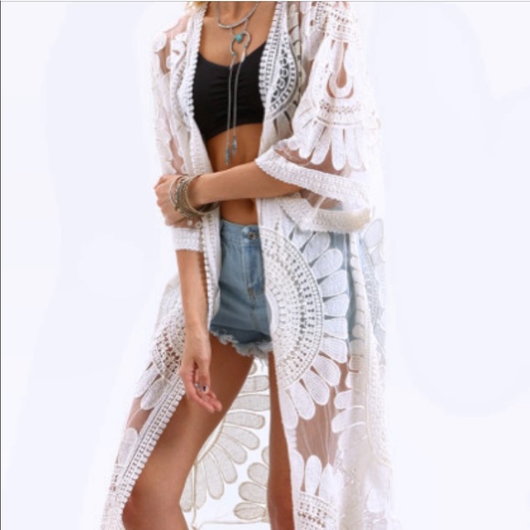 Other - Boho style swimwear coverup kimono ivory